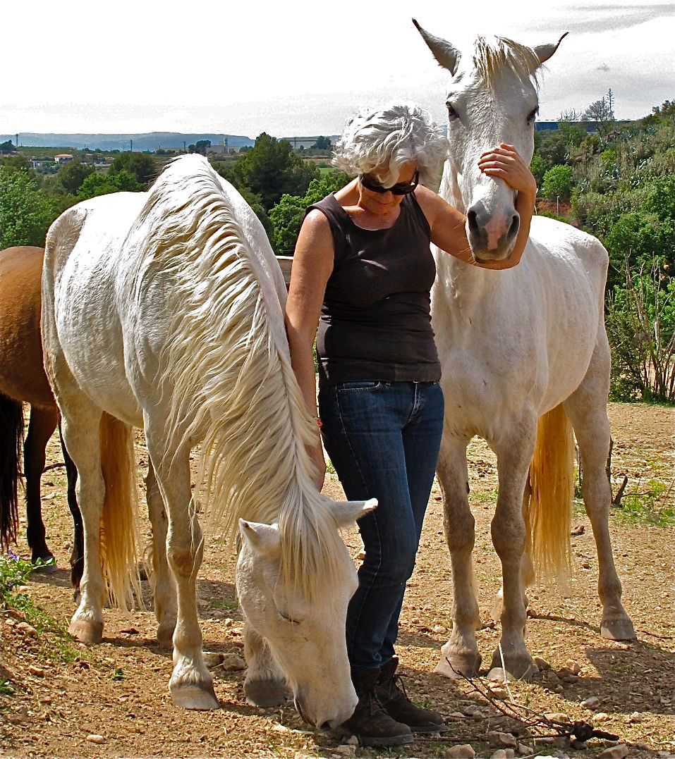 Anna Álvarez Crispi, who runs the International School of Horse-Assisted Training, next to one of the horses